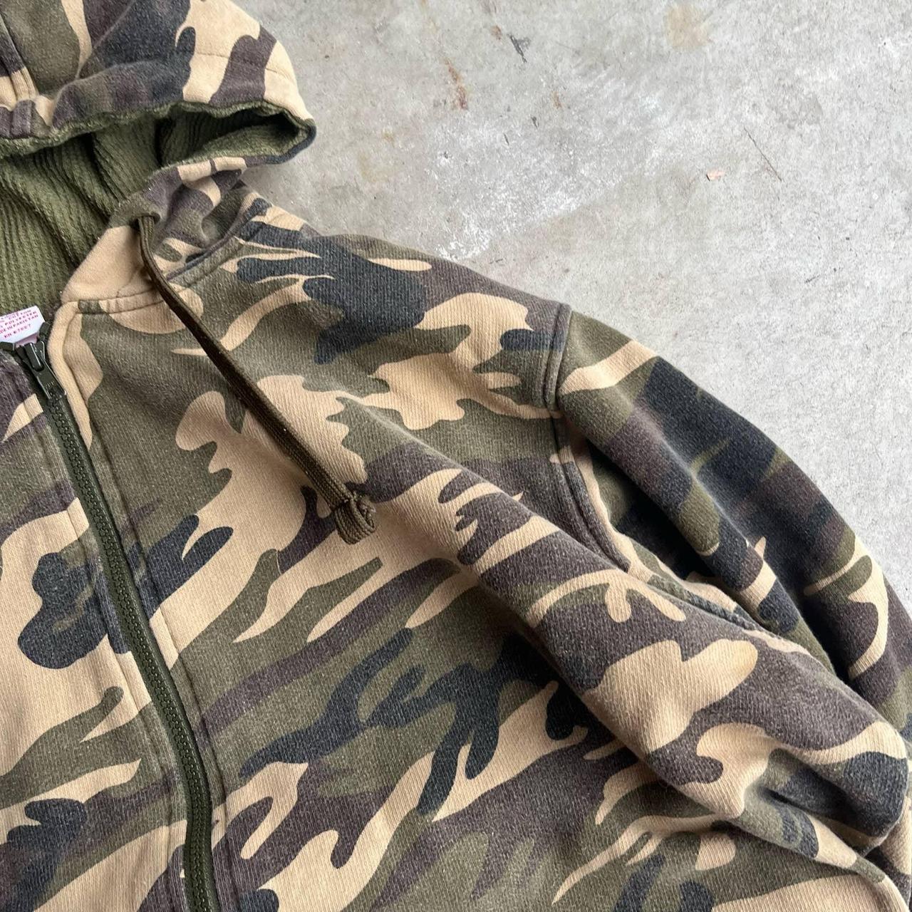 vintage y2k 2000s thermal lines camo zip up hoodie... - Depop