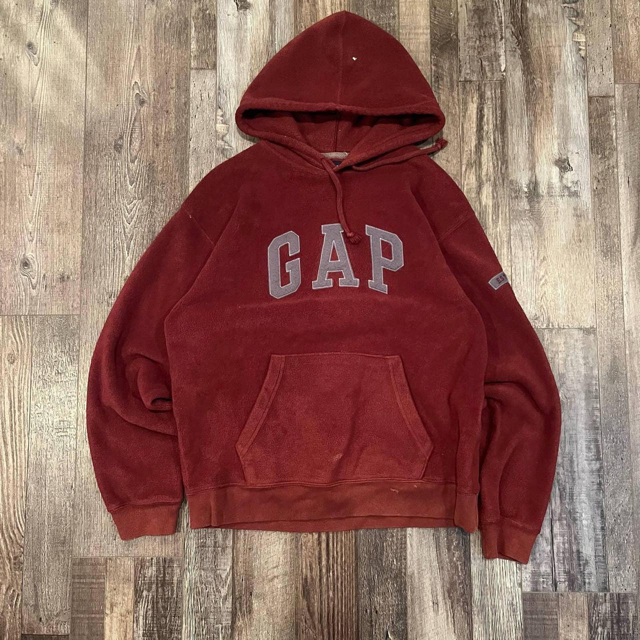 vintage 1990s red fuzzy fleece gap spellout hoodie...