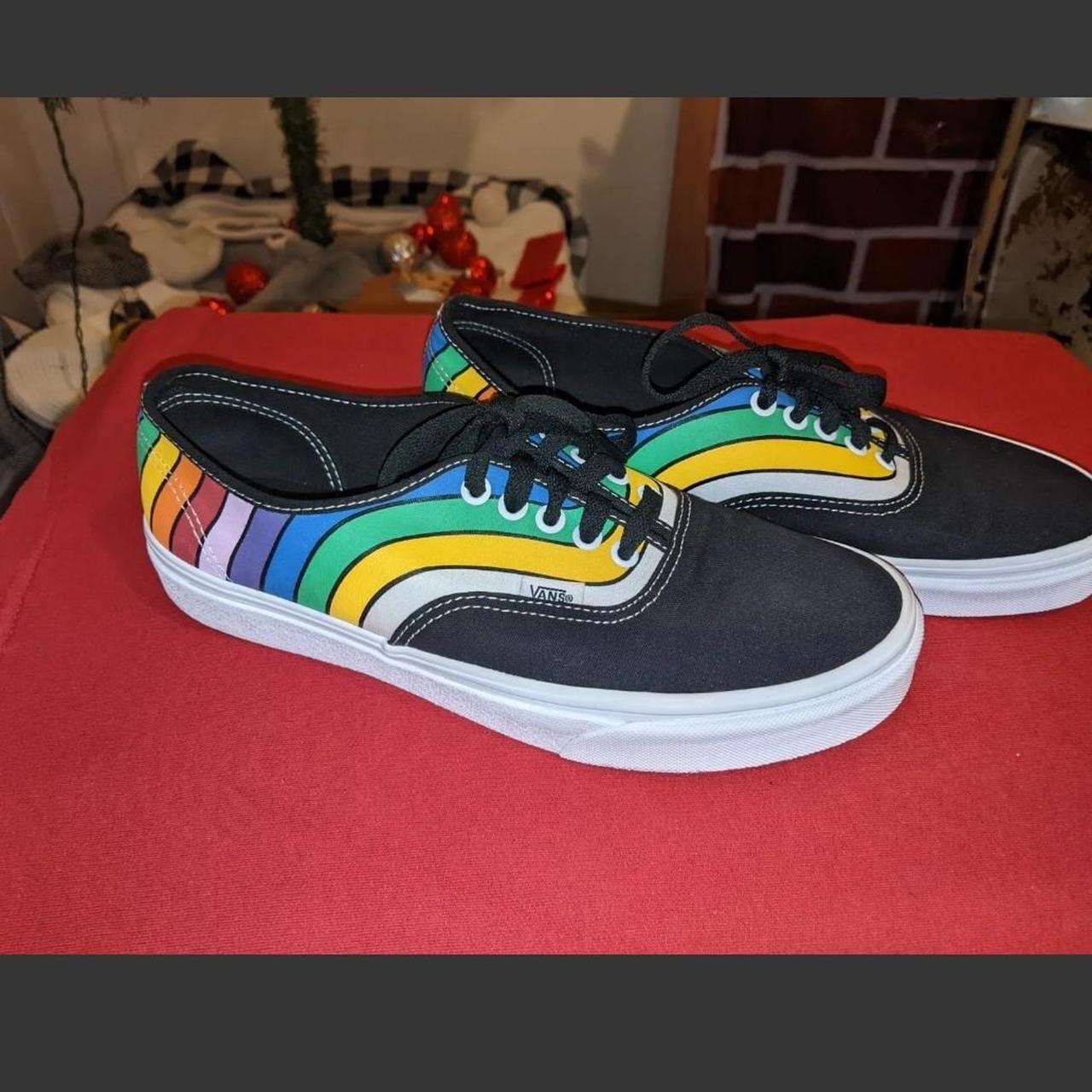 Black and clearance white rainbow vans