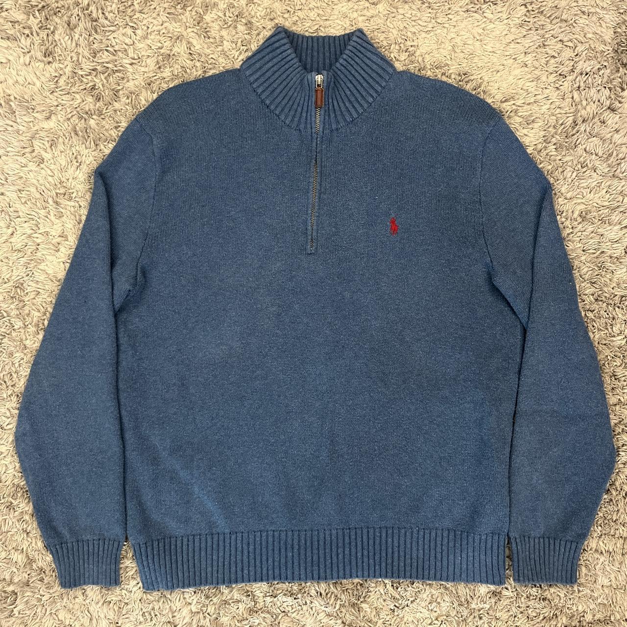 mens Polo Ralph Lauren blue 1/4 zip mockneck sweater L - Depop