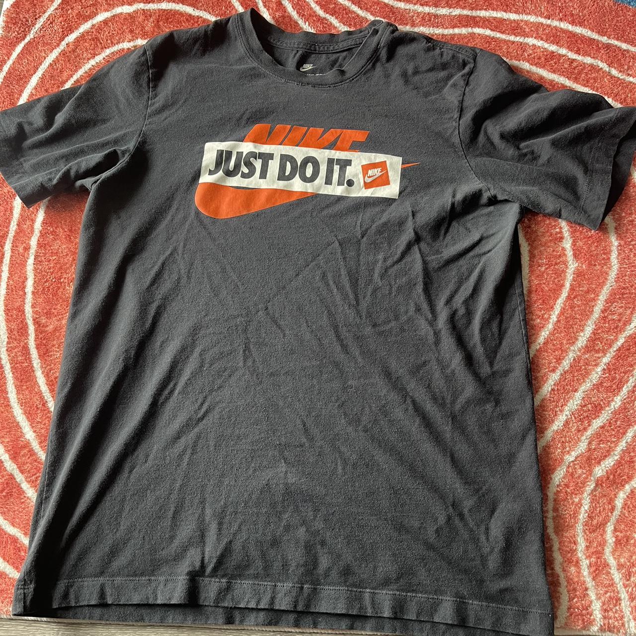 Nike grey and orange Just Do It t shirt Medium A. Depop