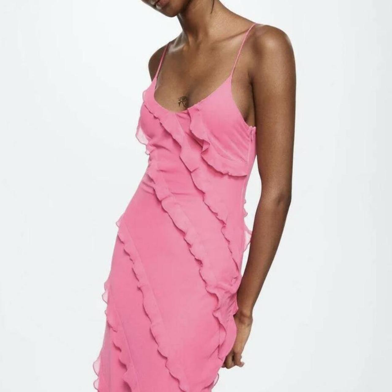 Mango pink ruffle maxi dress. So flattering great... Depop