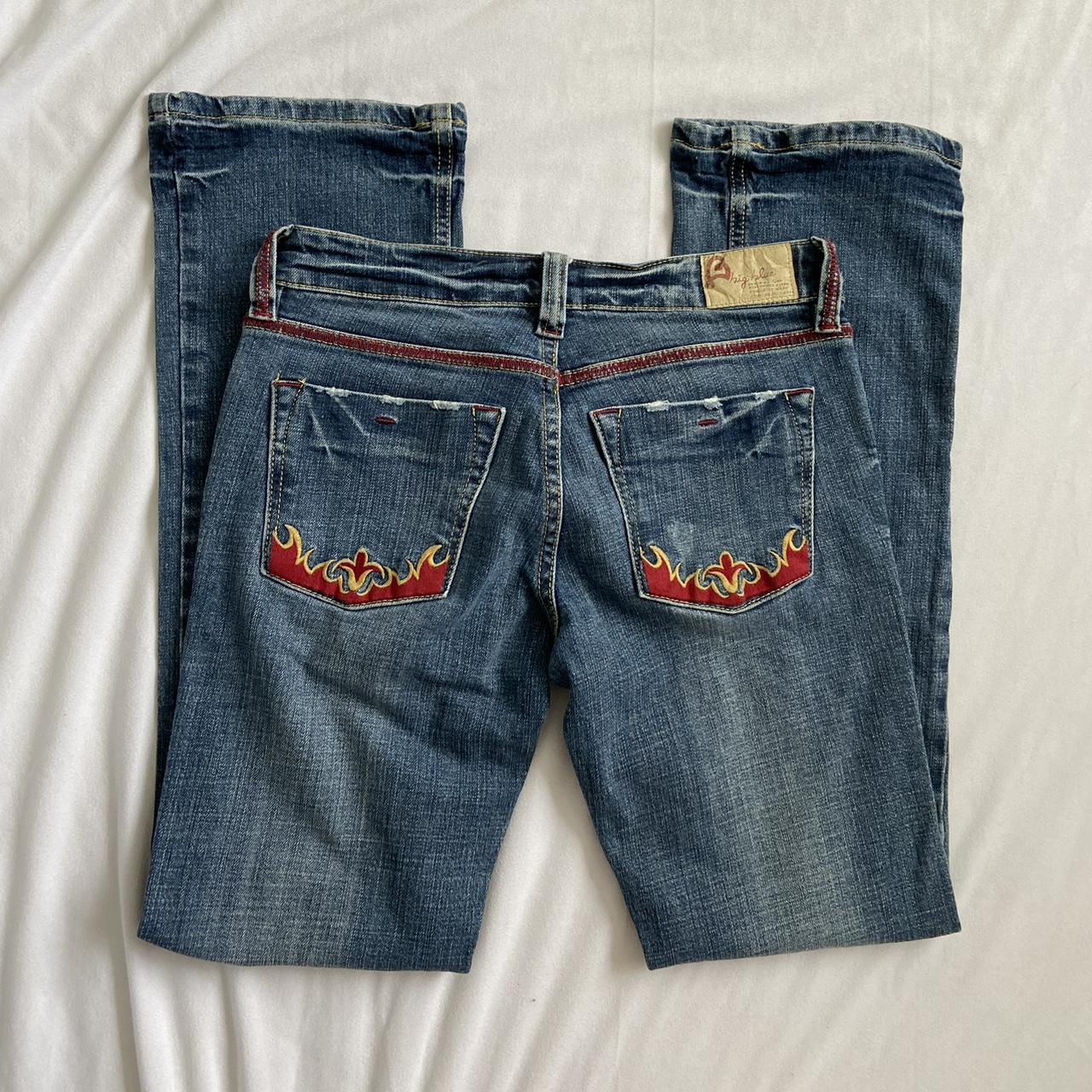 Y2K flame flare low rise jeans. Great condition.... - Depop