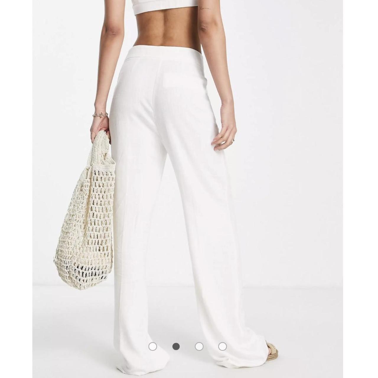 Topshop linen tie waist mid rise straight leg trouser in white | ASOS