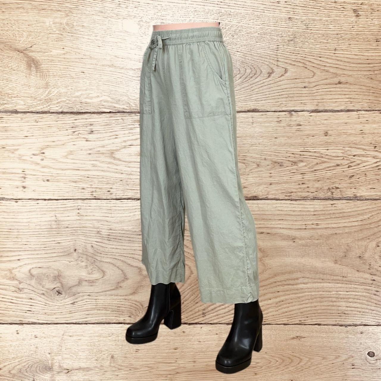 Cynthia Rowley wide-leg linen army green pants with... - Depop