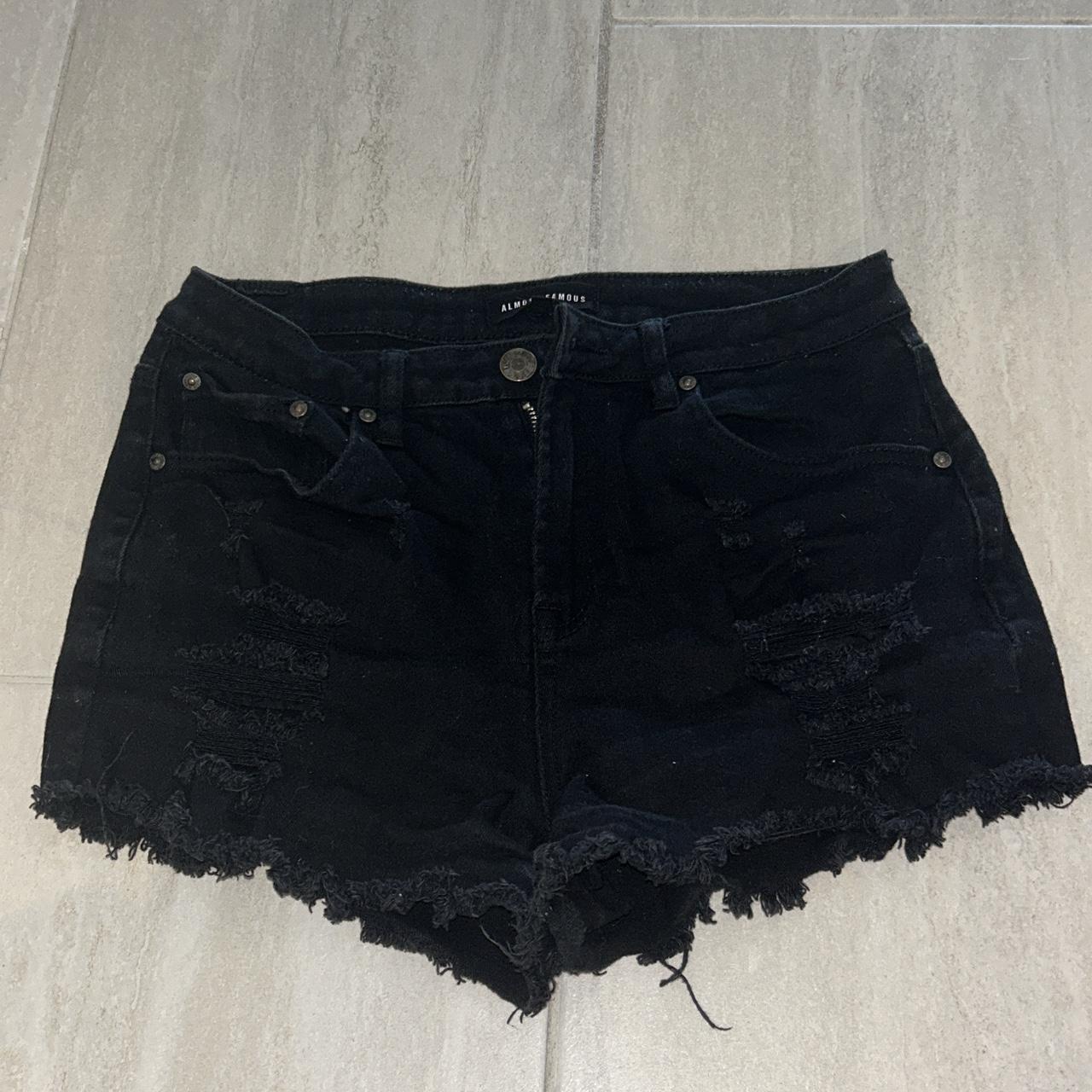 black ripped almost famous shorts size 9 - Depop