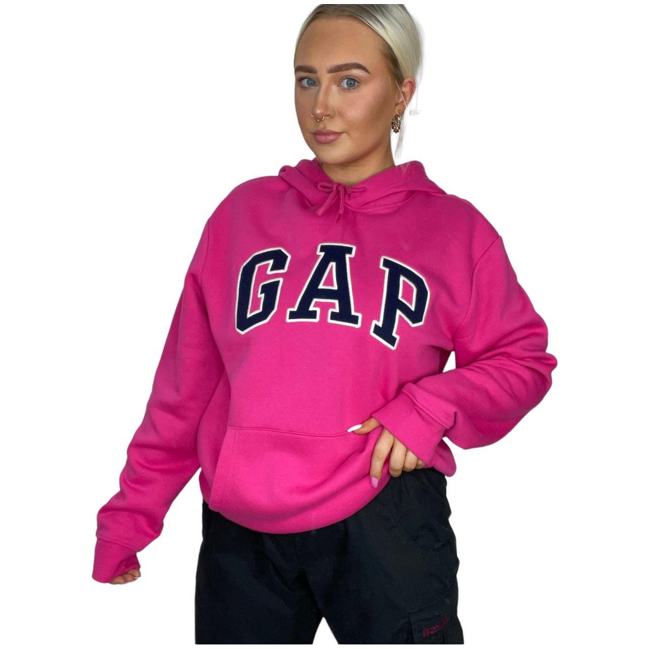 Gap Women's Pink and Black Hoodie Depop
