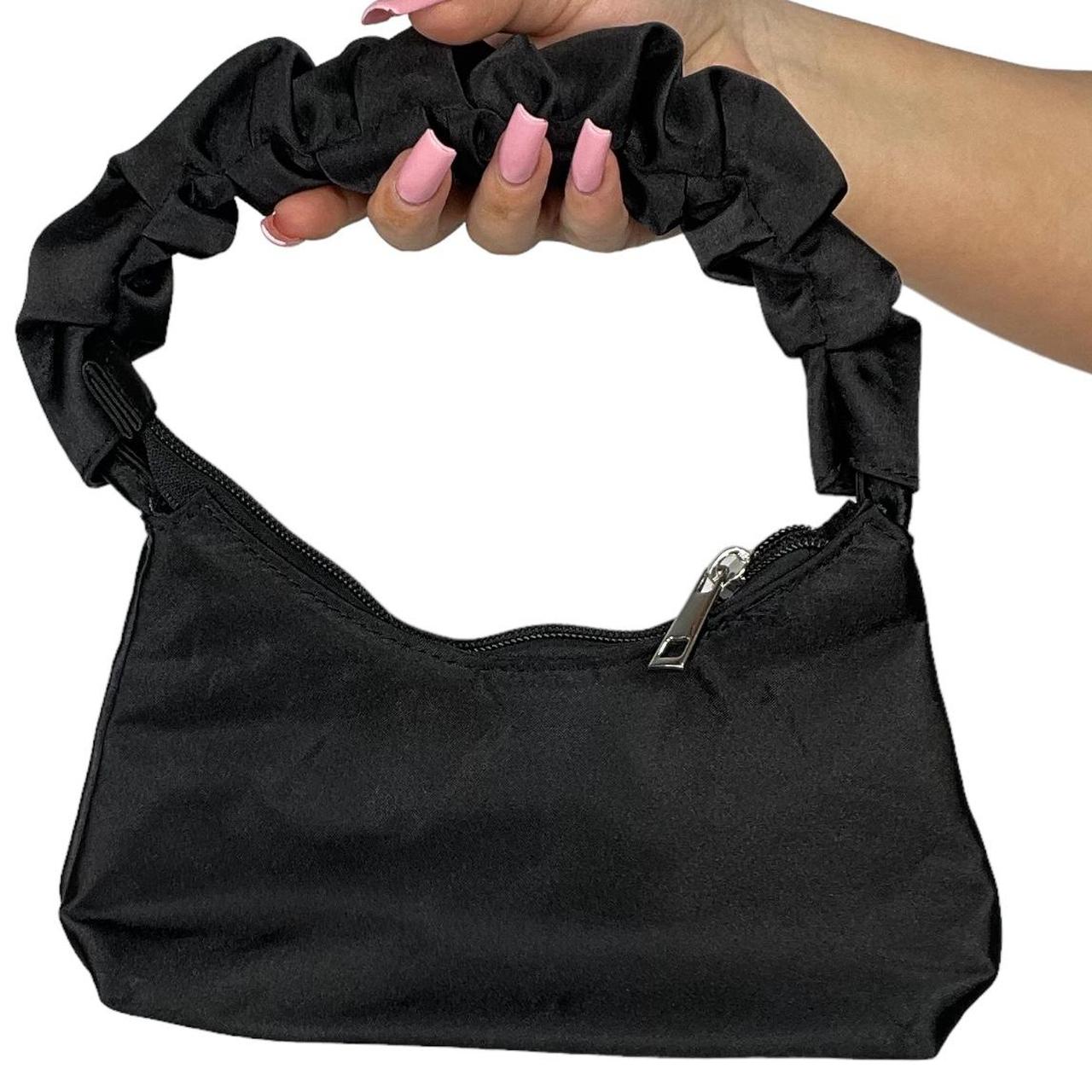 Black mini bag with rushed handle! Condition: worn... - Depop