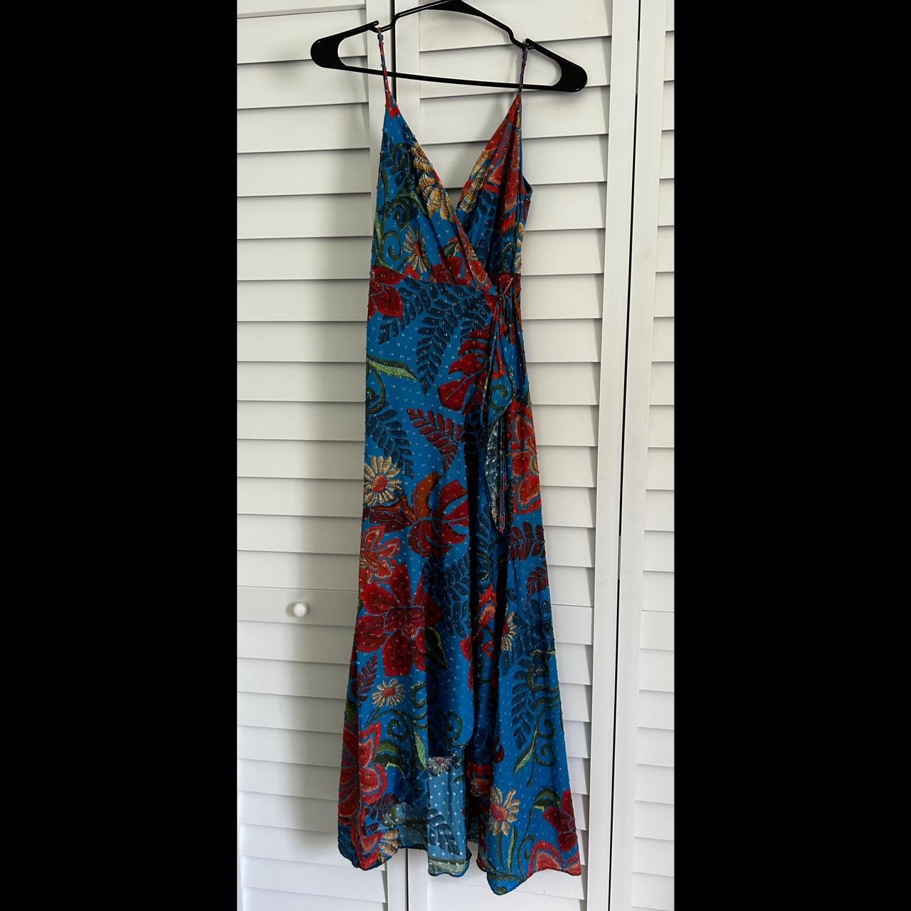 FARM RIO Blue Flower Midi Dress - Depop