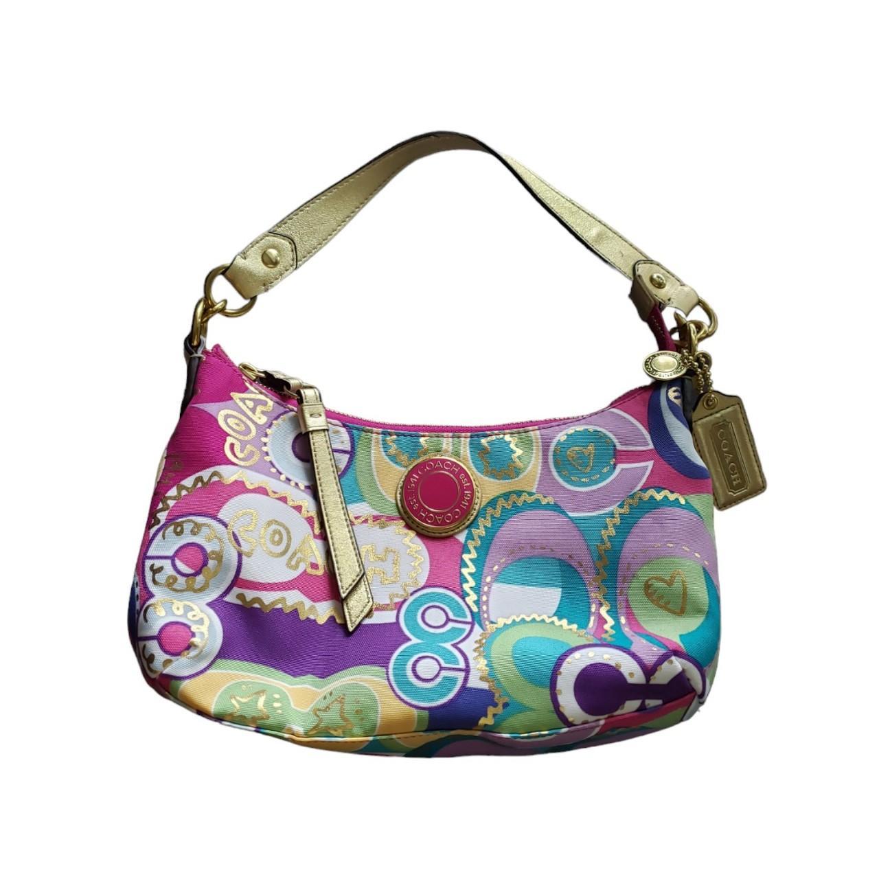 Coach Poppy Tartan Plaid Glam 15882 Shoulder Handbag Tote Khaki Tan, Purple,Gold  | eBay