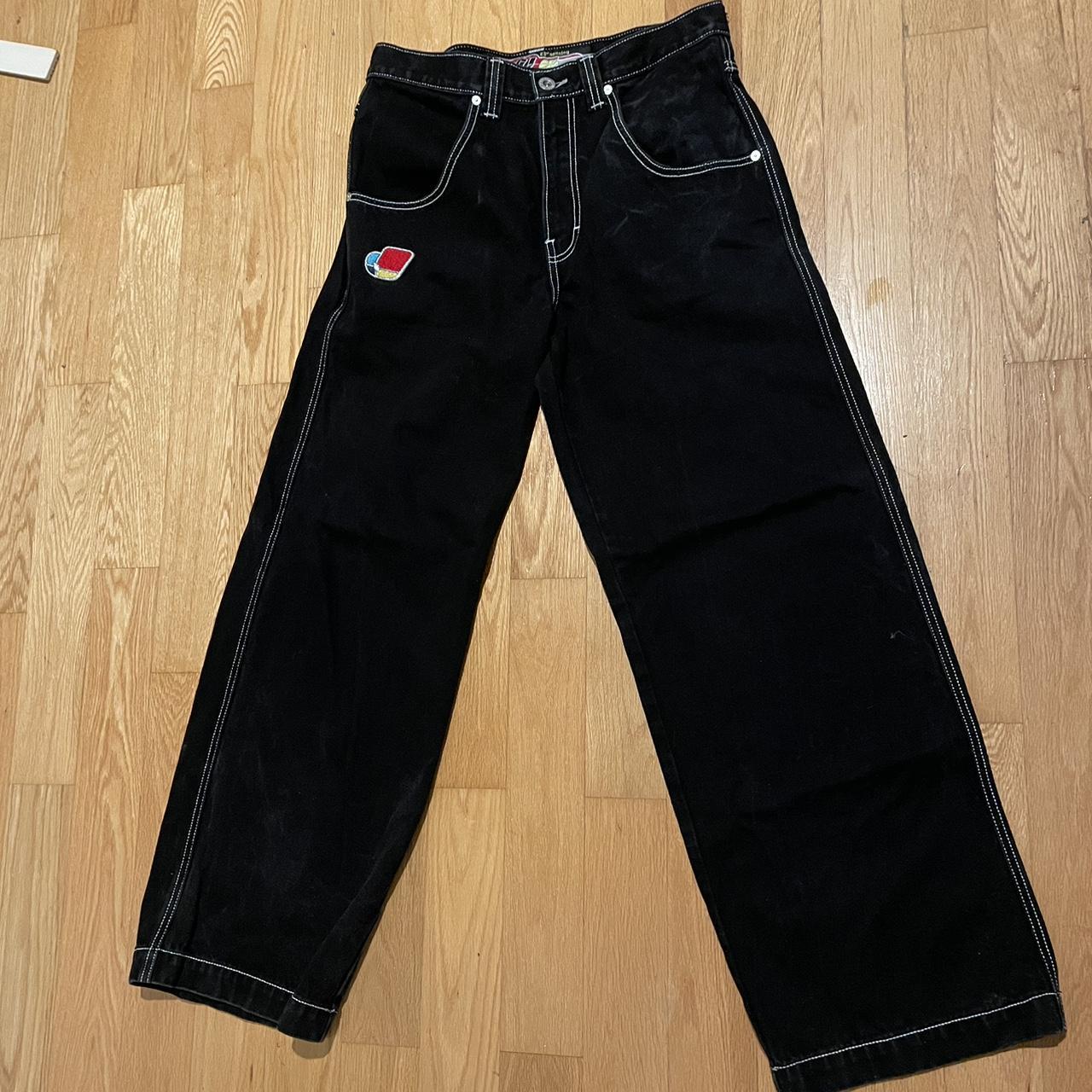 Black Jnco pipes, 32 x 32 cool embroidery White... - Depop