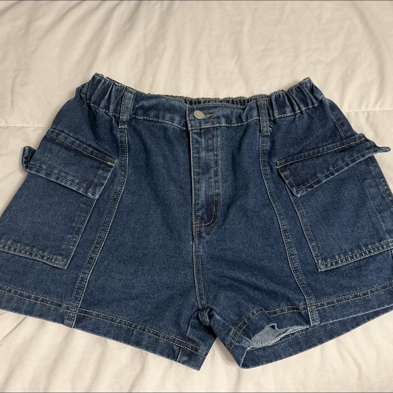 Dark blue cargo denim shorts - Depop