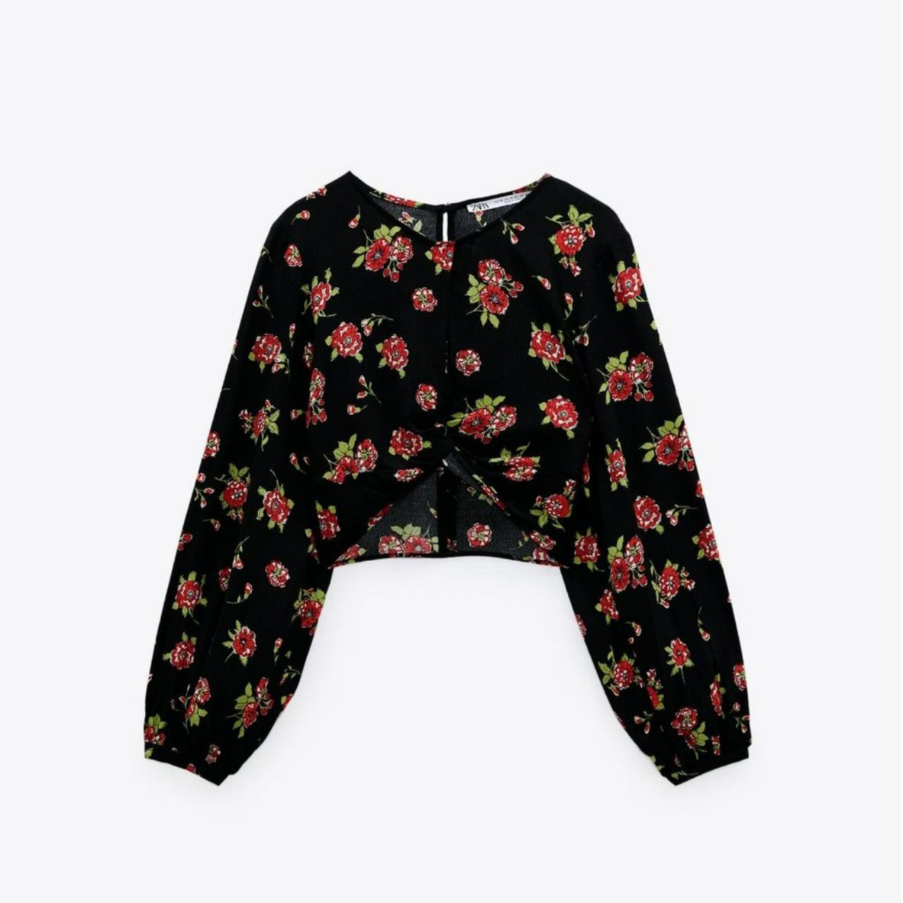 ZARA Black Floral Long Sleeve newest Crop Top Size XS