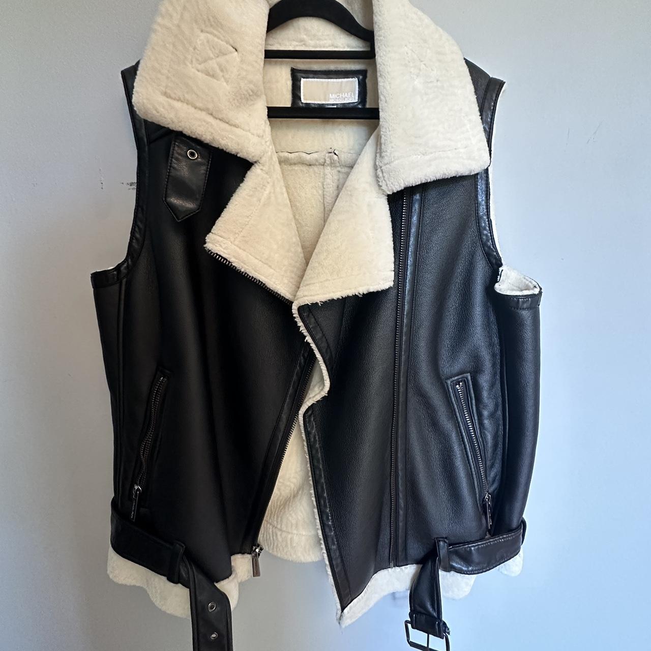 faux leather vest with cut off - Depop