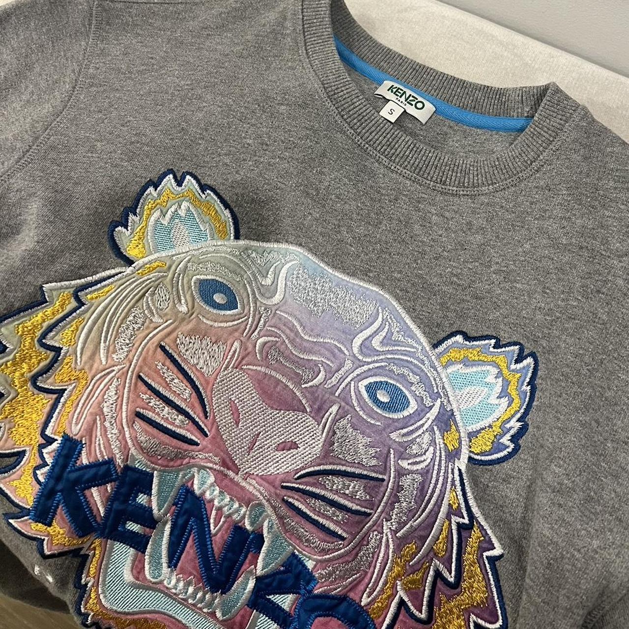 KENZO jumper -grey -fluro tiger -size S -like Depop