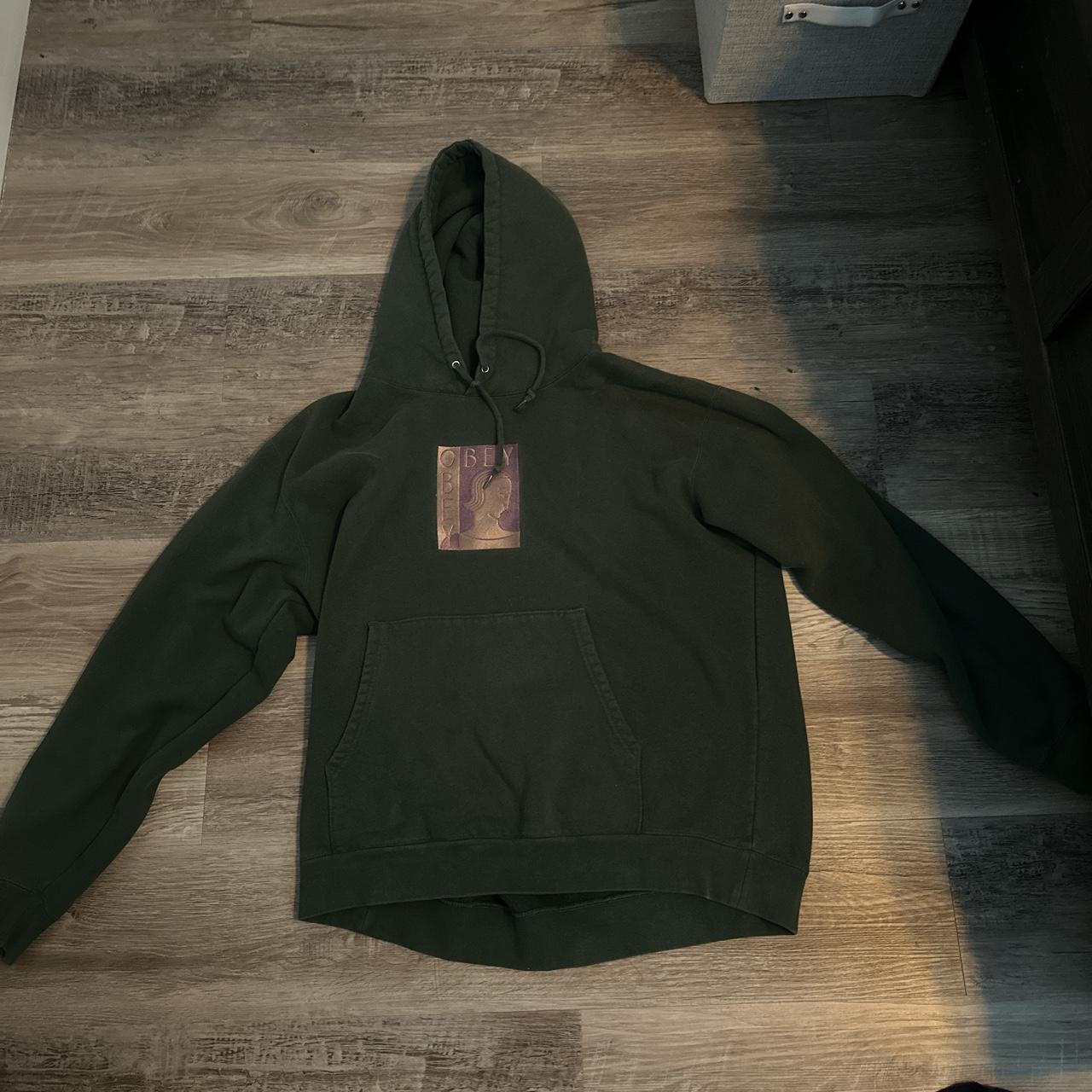 Green obey hoodie Depop