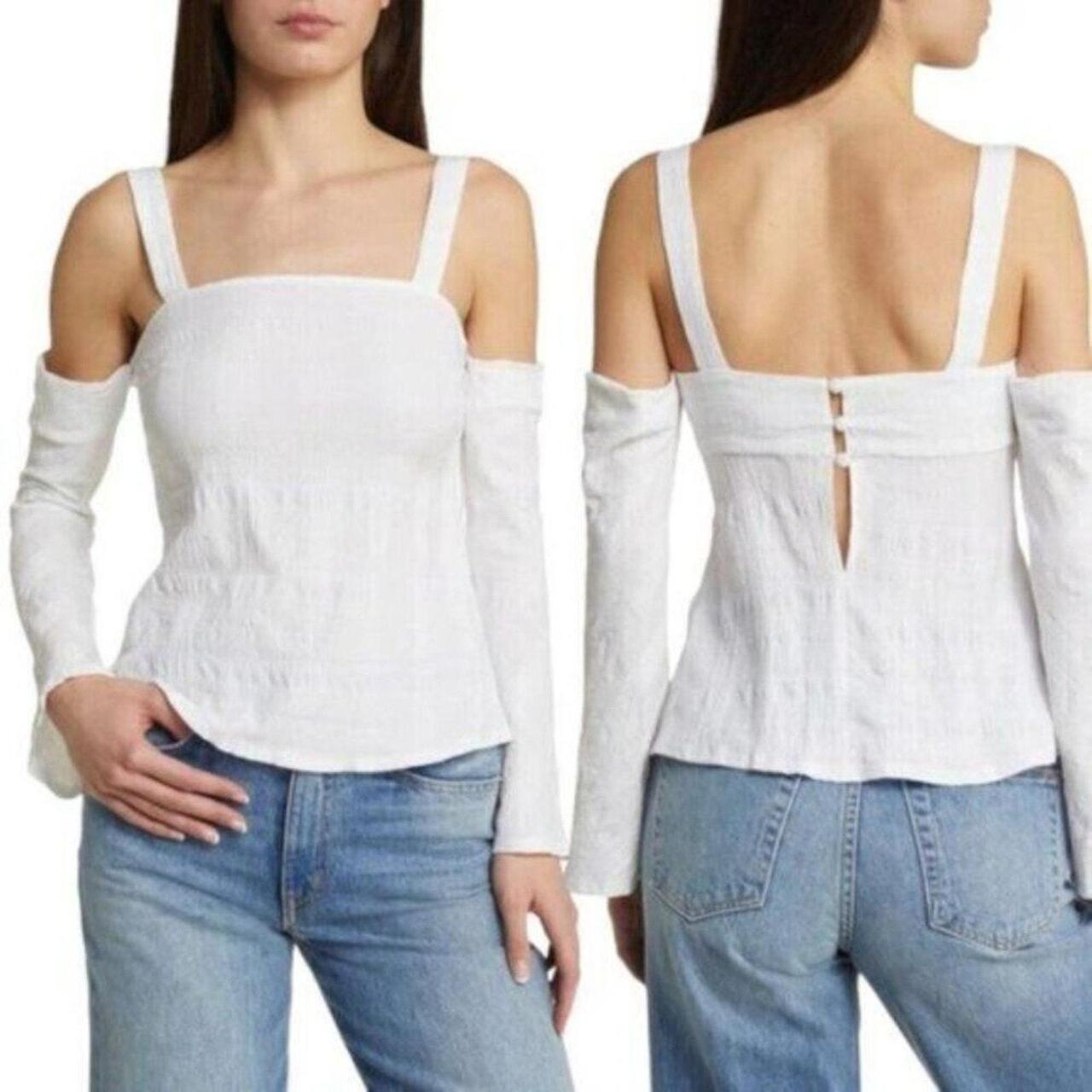 TopShop Textured Cold Shoulder Top Ivory Size 10 Depop