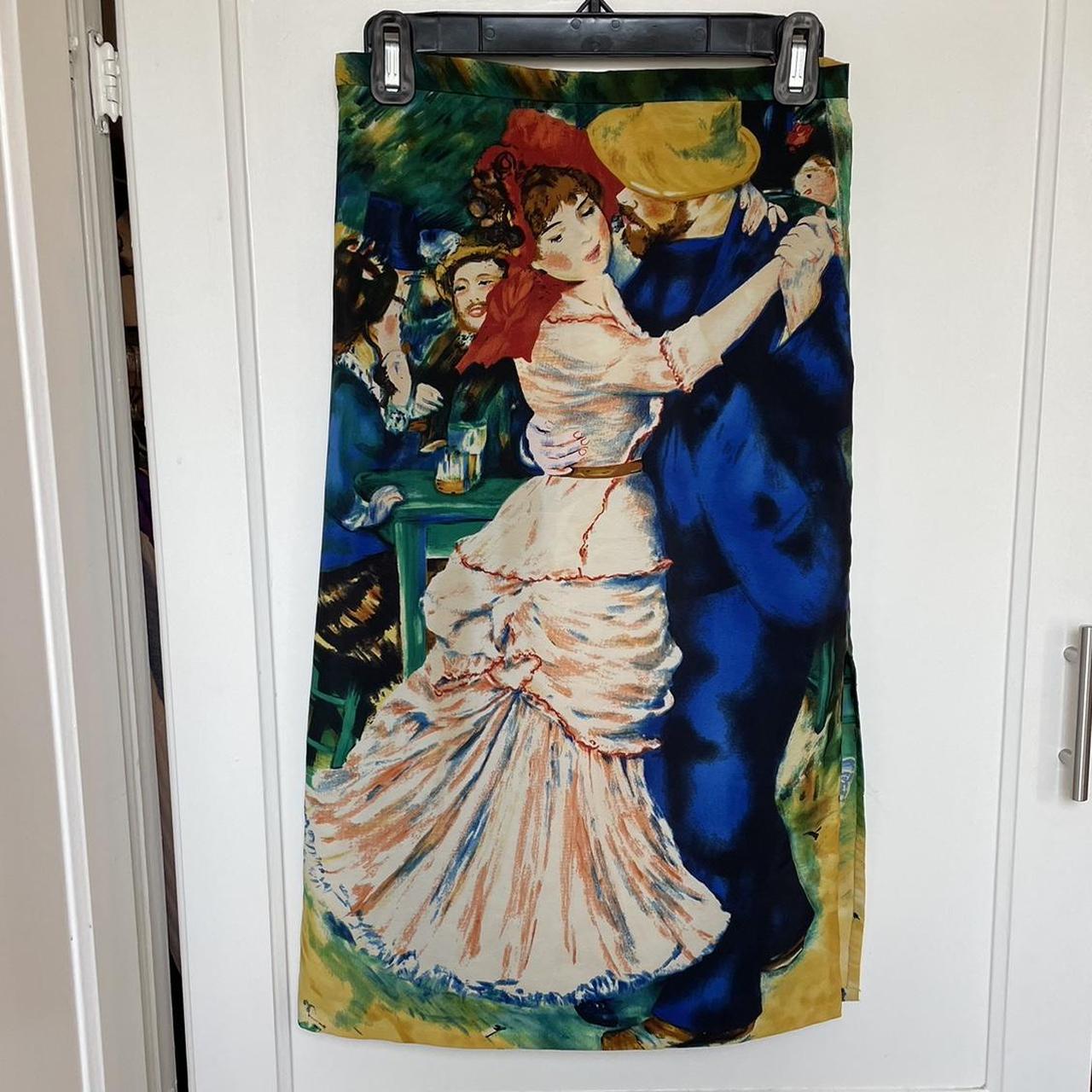 Vintage French Painting Satin Slip Skirt Depop