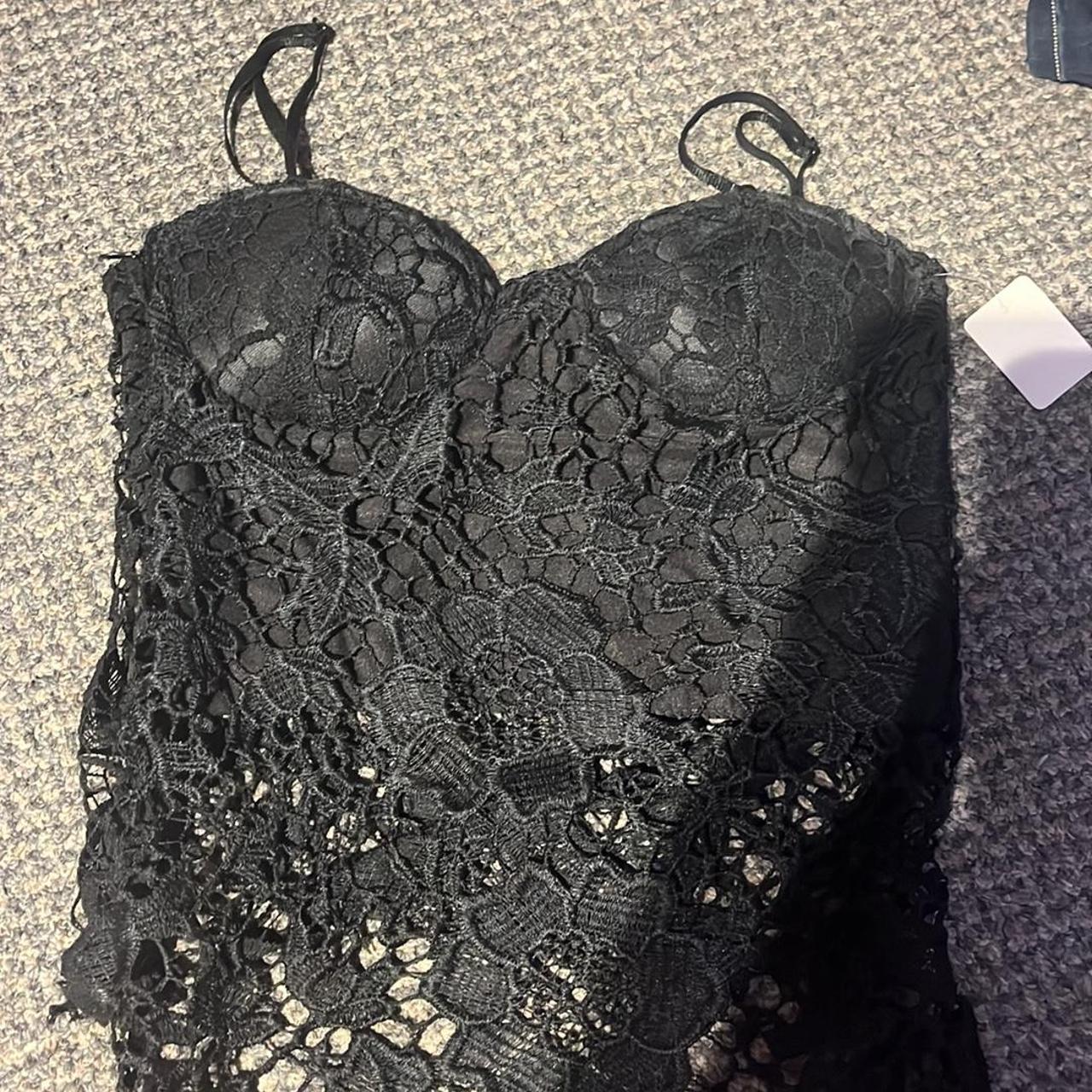 Small see through black mesh flower emboirded crop top - Depop