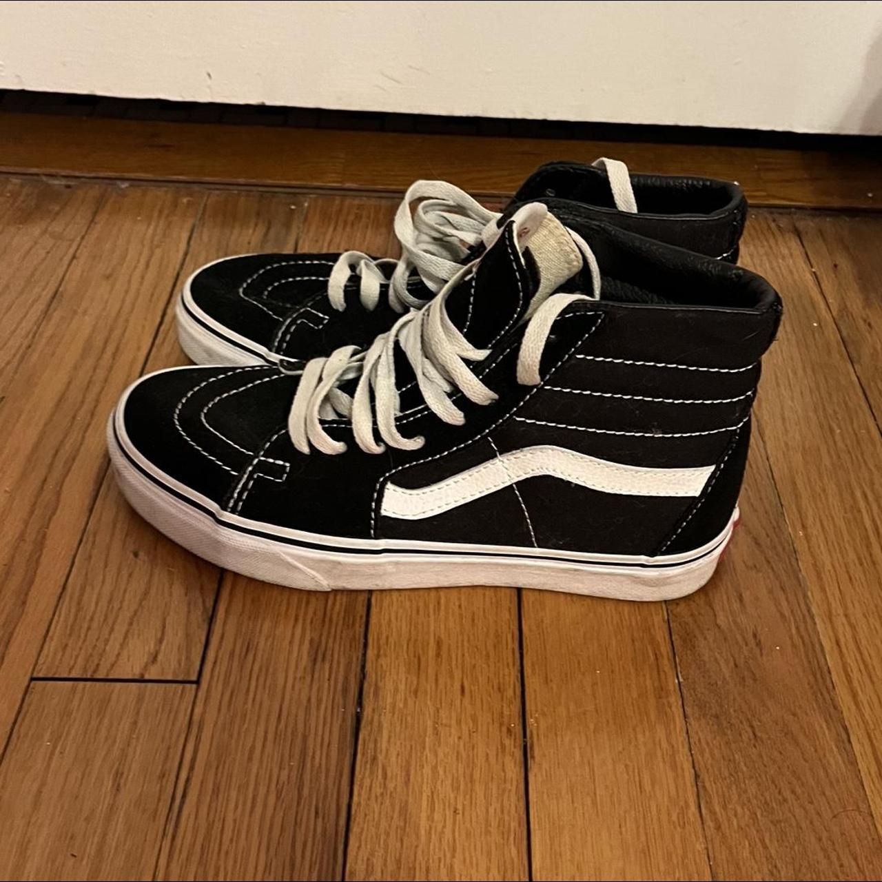 US MEN 5.5 US WOMEN 7.0 Vans black and white high tops - Depop