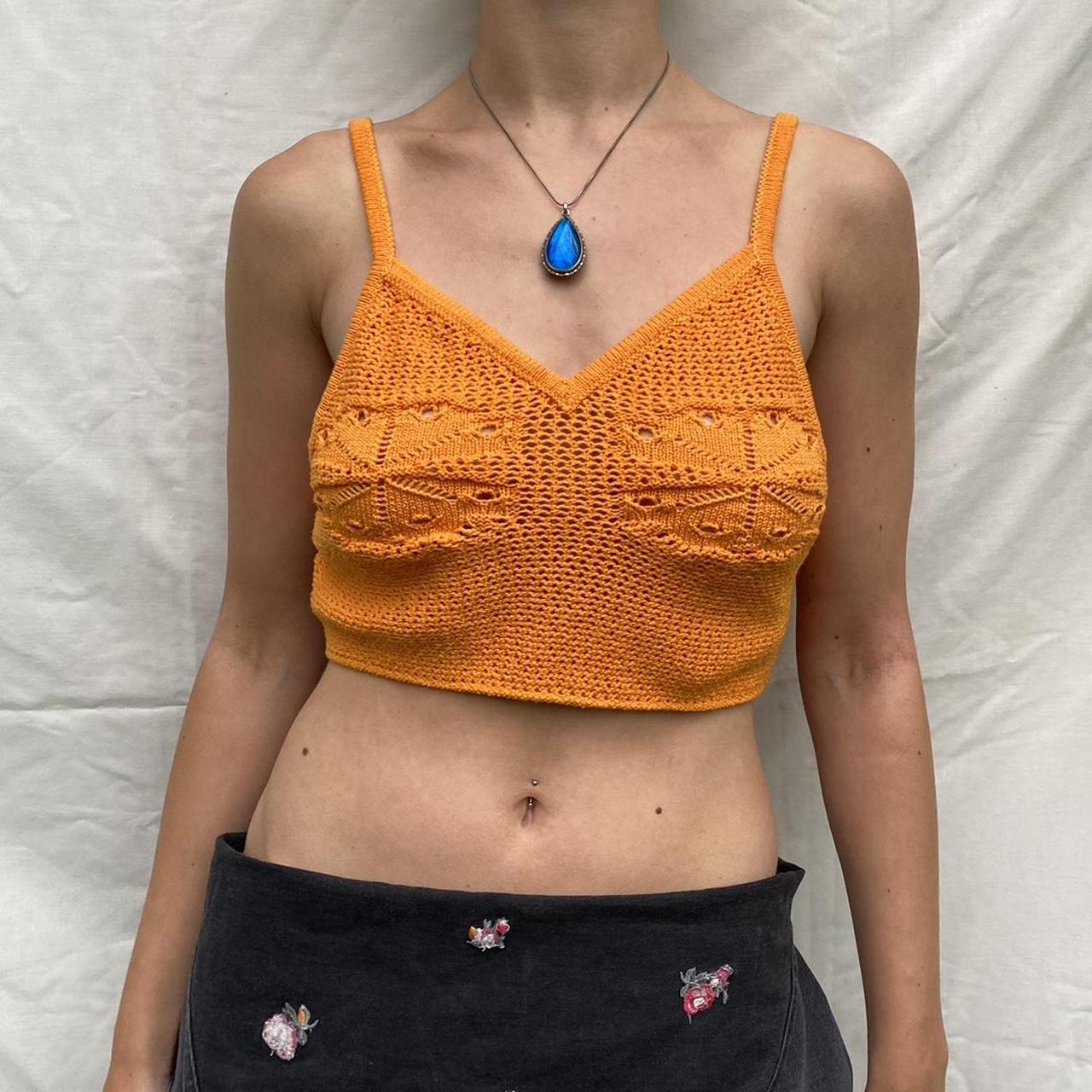 Orange crochet knit top Size 10/12 #boho #festival Depop