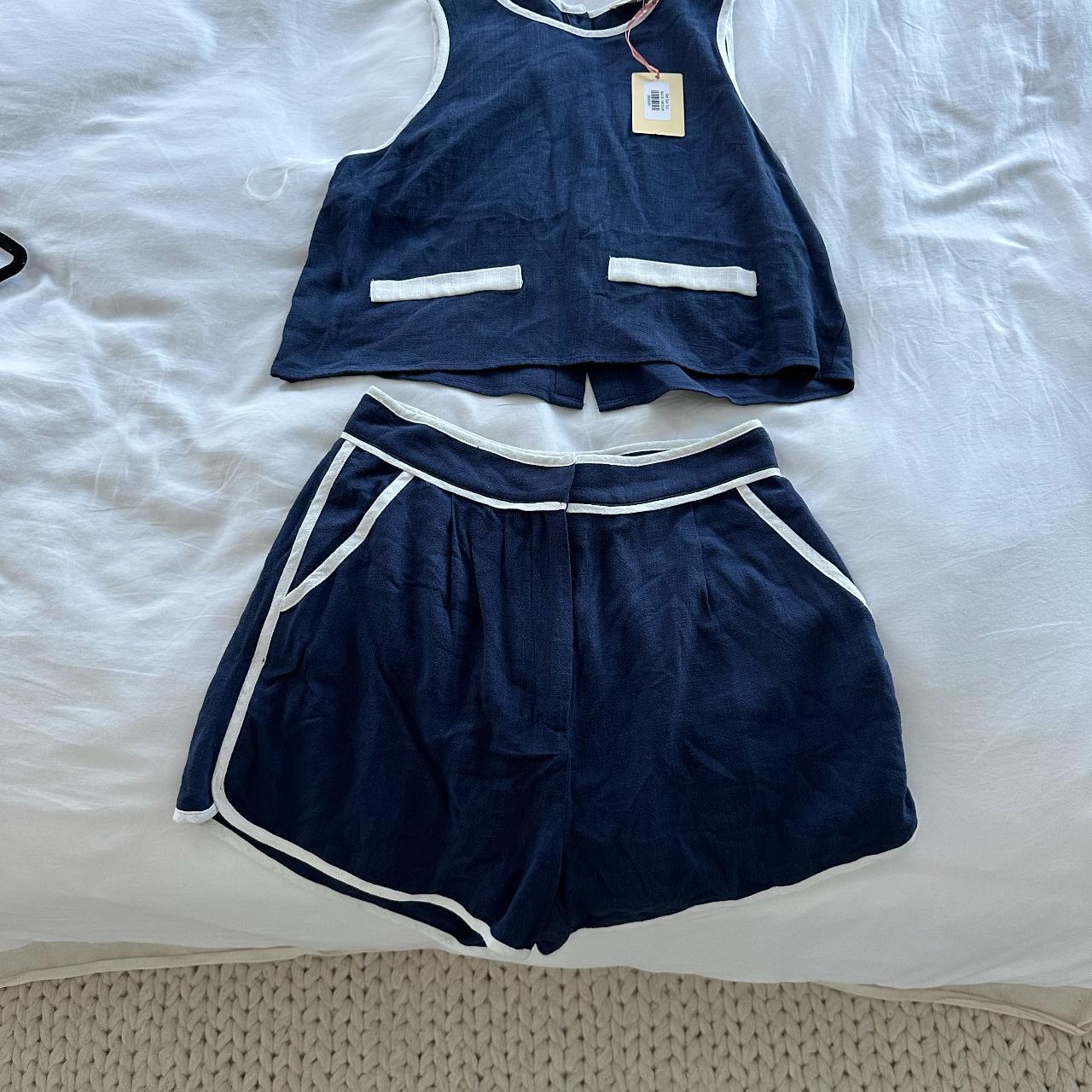 Entro Two Piece Navy Short Set with button detail on... - Depop