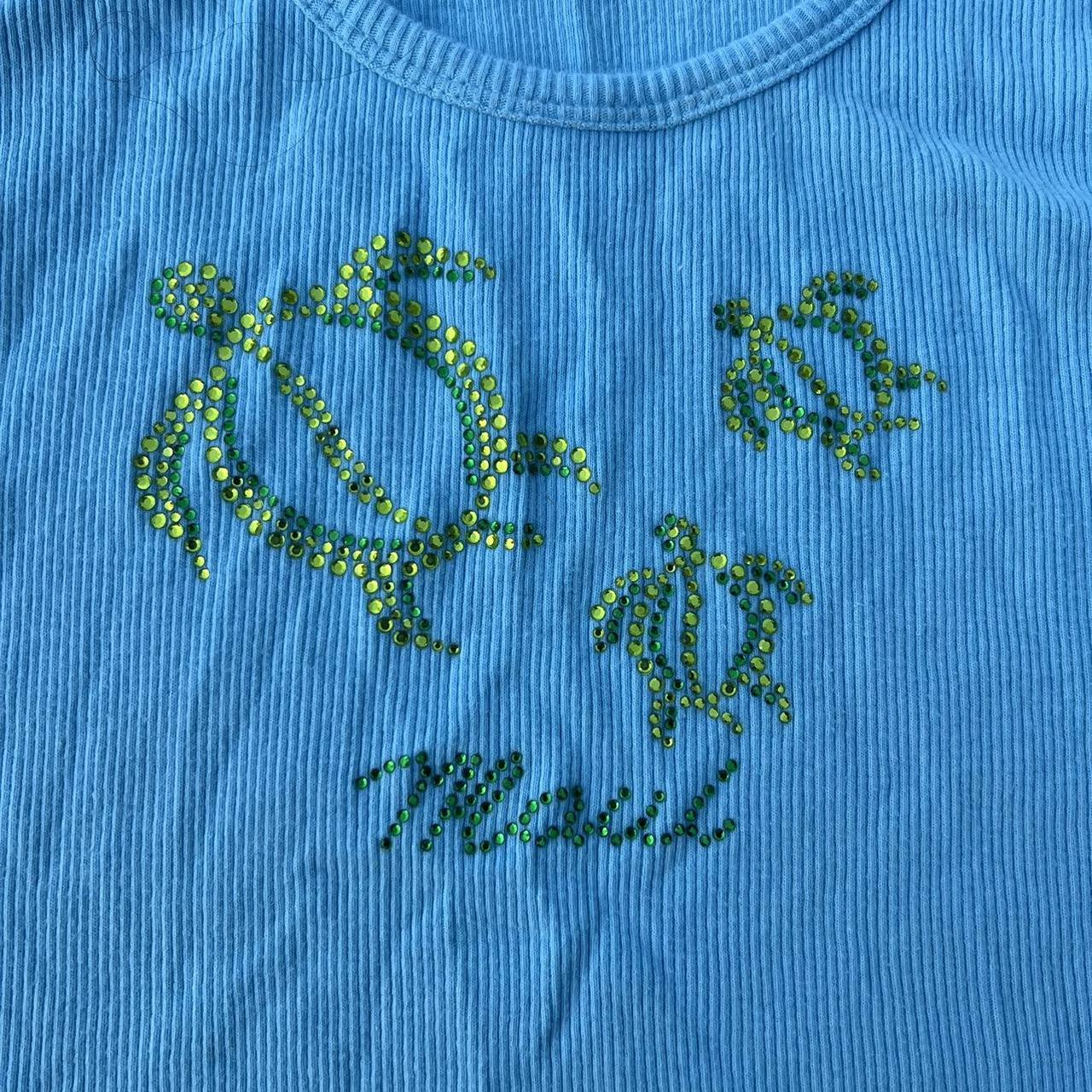 Maui tiffany blue tank with turtle rhinestones... - Depop