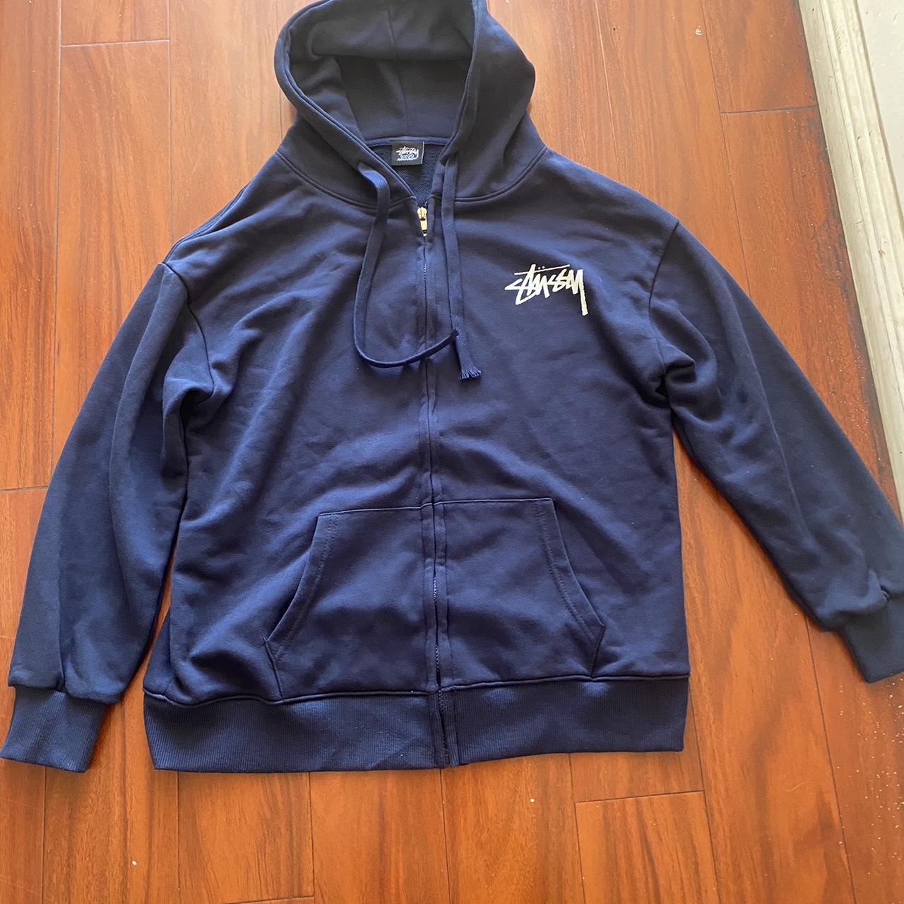 Navy Blue Stussy Flaming Cards Zip Up M (I will do... - Depop