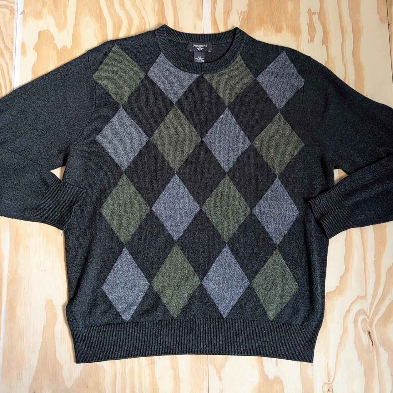 Green Dockers Argyle Sweater with grey and green... - Depop