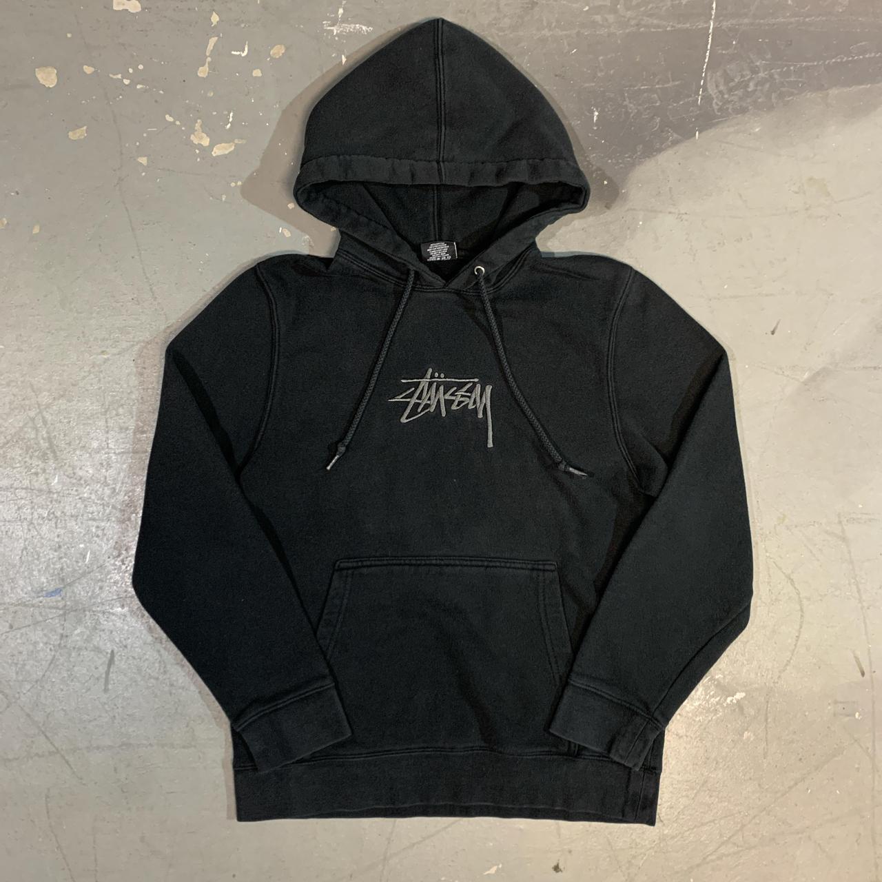 Size Small Black embroidered stussy logo hoodie... - Depop