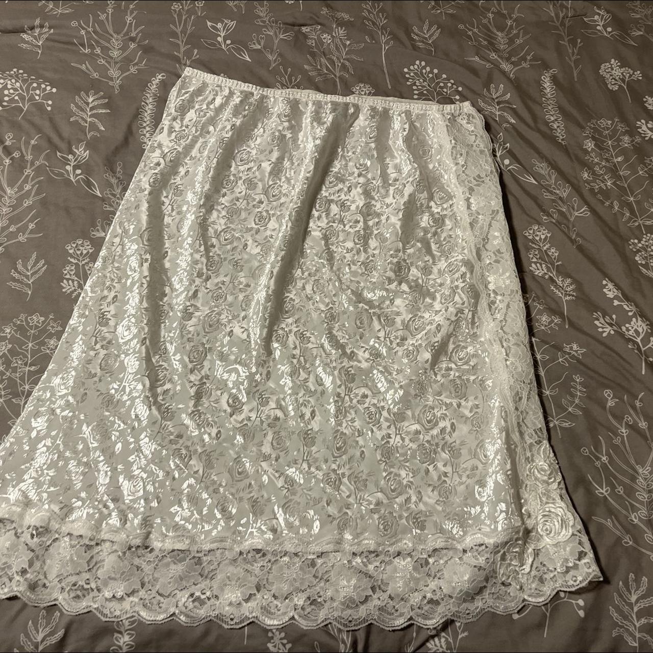 Gorgeous white satin floral slip midi skirt with... - Depop