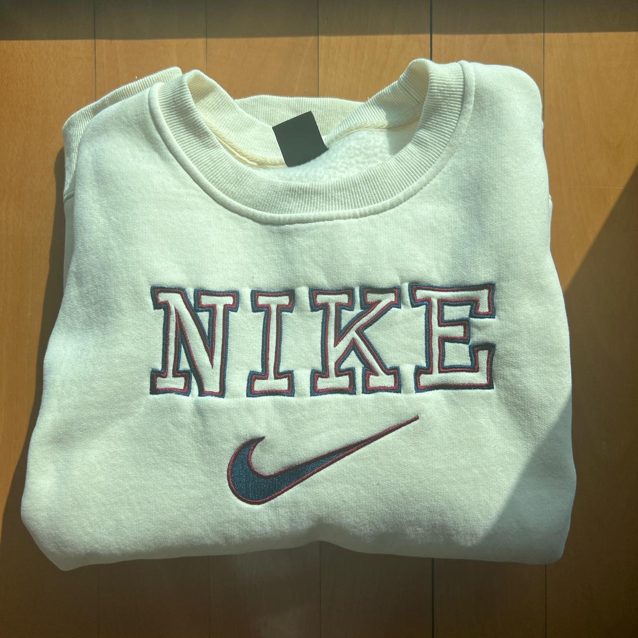 Vintage Spellout Nike Beige Sweater - Depop