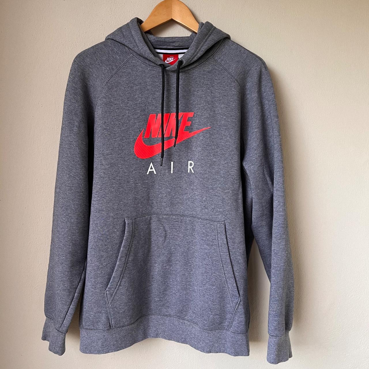 Grey nike hoodie red logo best sale