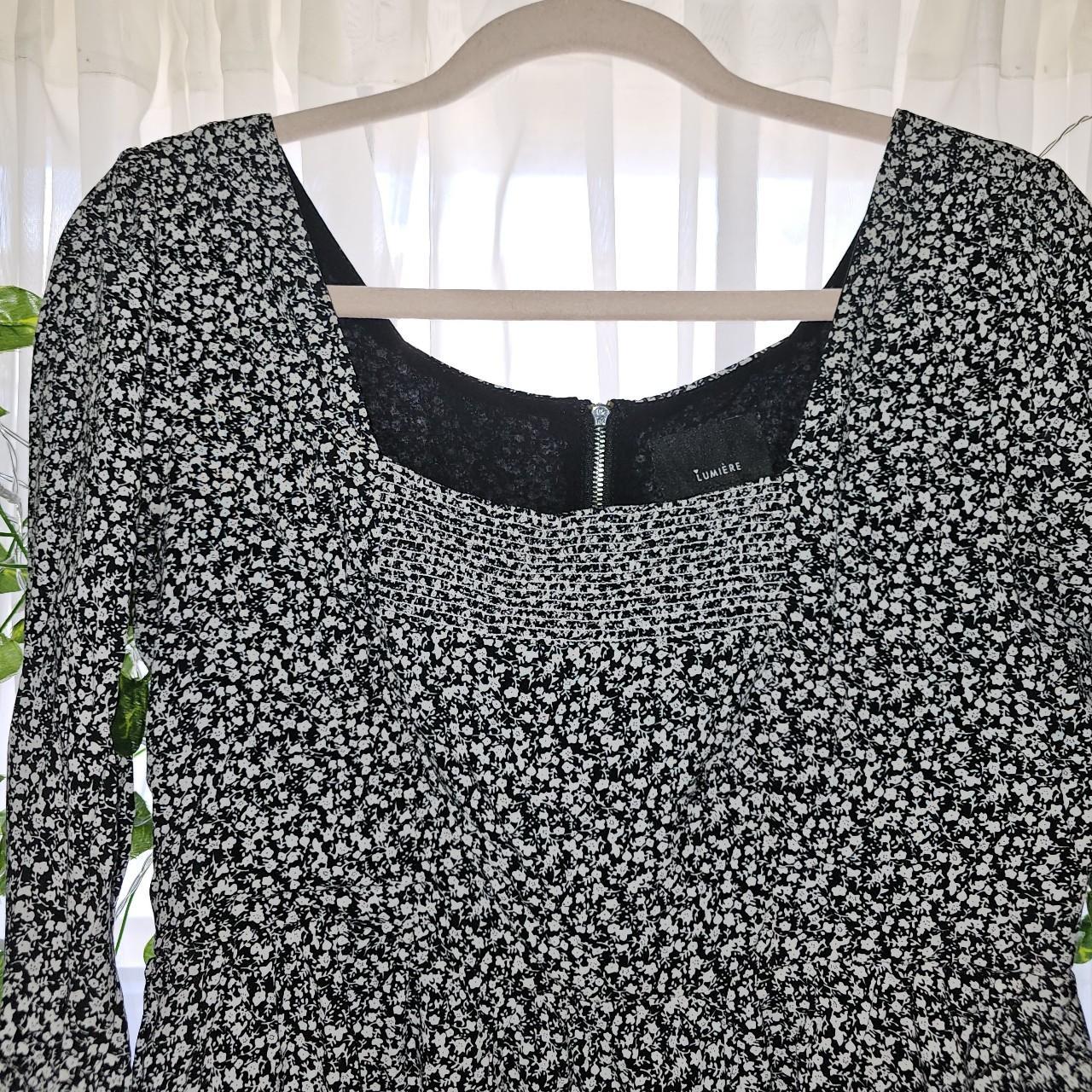 Black and white floral pattern dress with bell... Depop