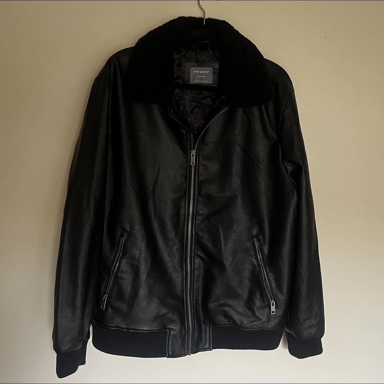 Unisex lined faux leather bomber jacket. Fleece... - Depop