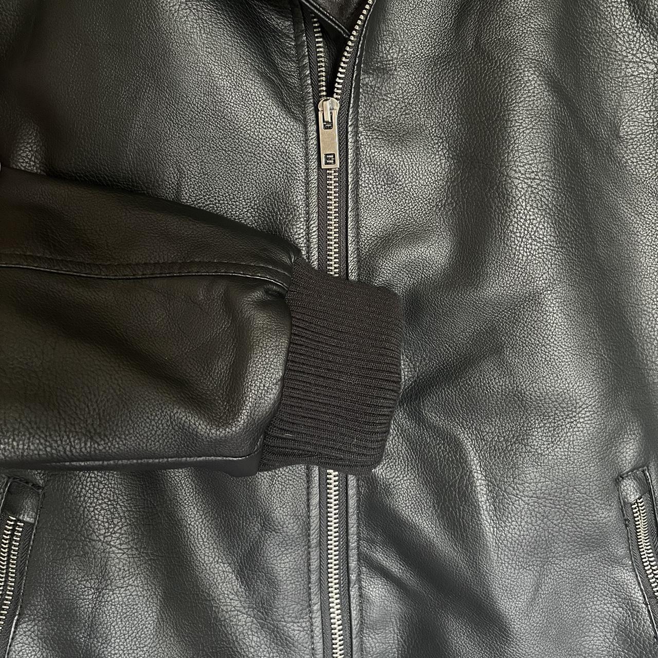 Unisex lined faux leather bomber jacket. Fleece... - Depop