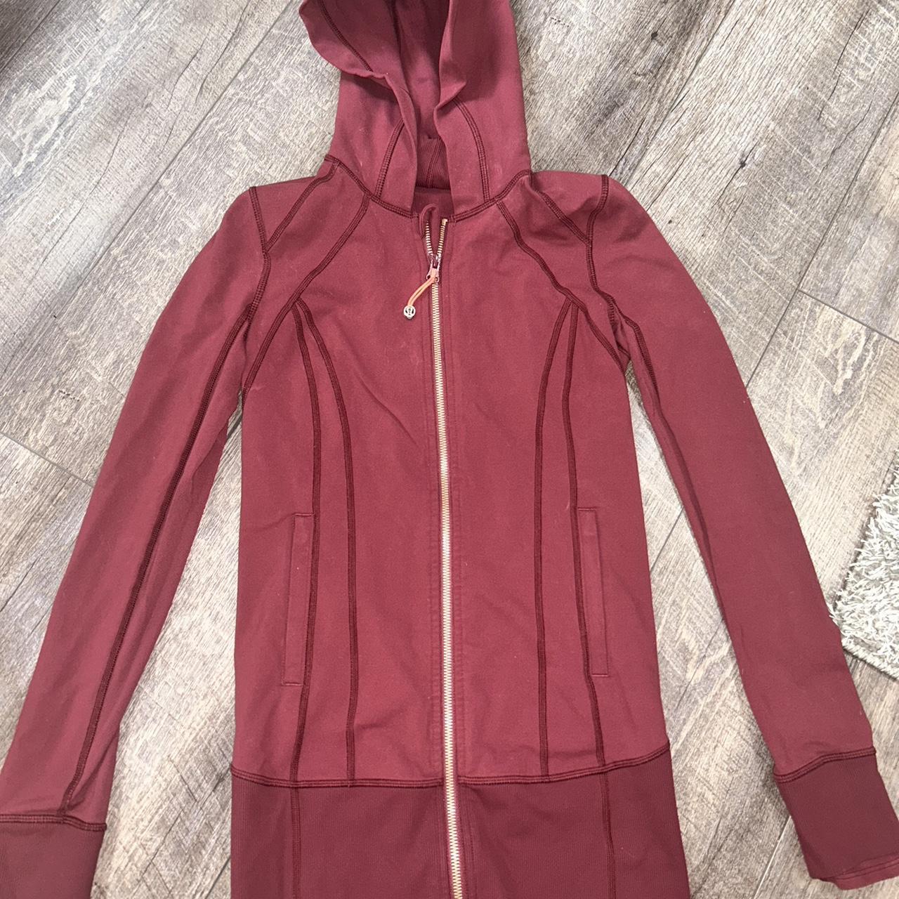 Lululemon long define jacket burgundy size 4 hooded Depop