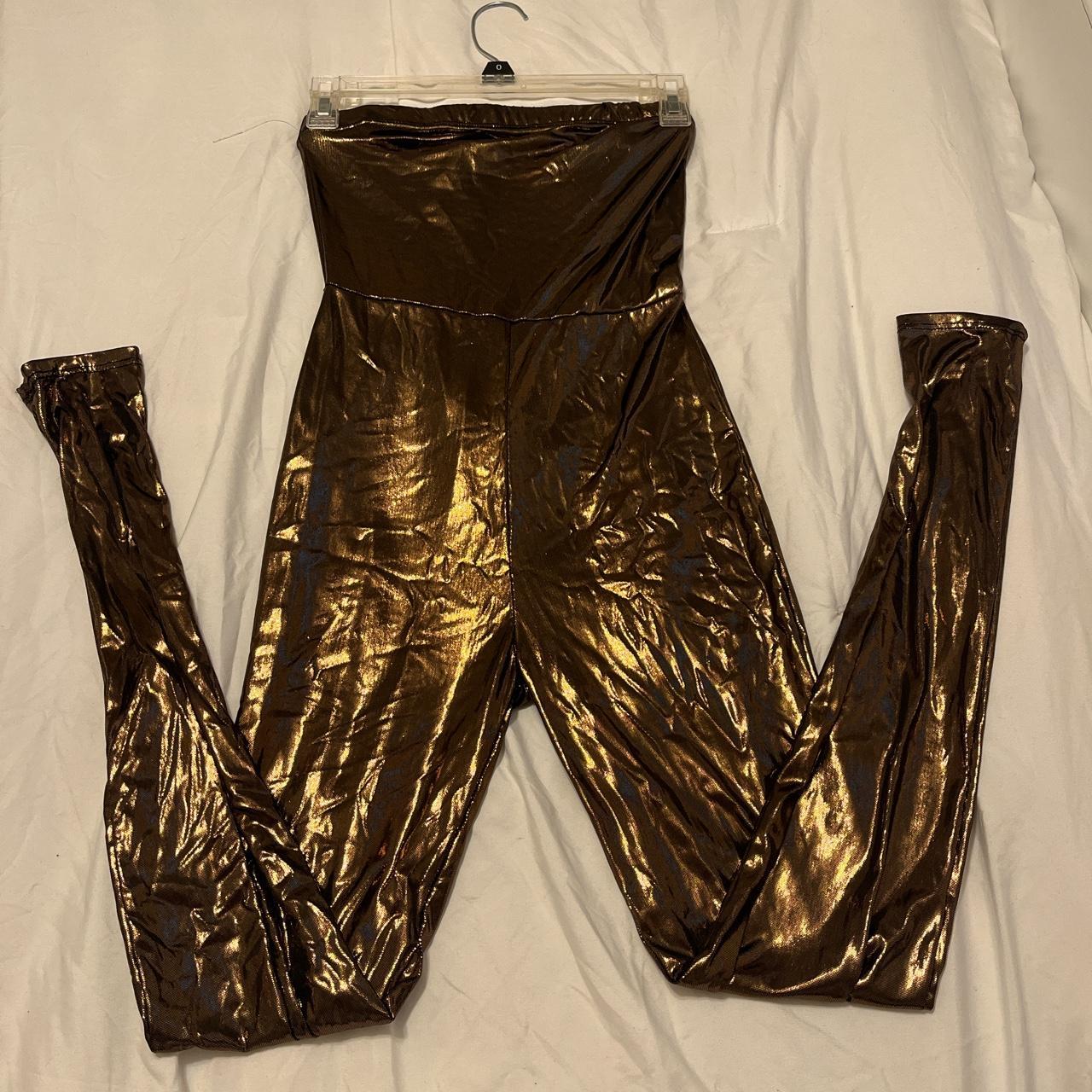 Gold shimmer strapless body suit size small (perfect... - Depop