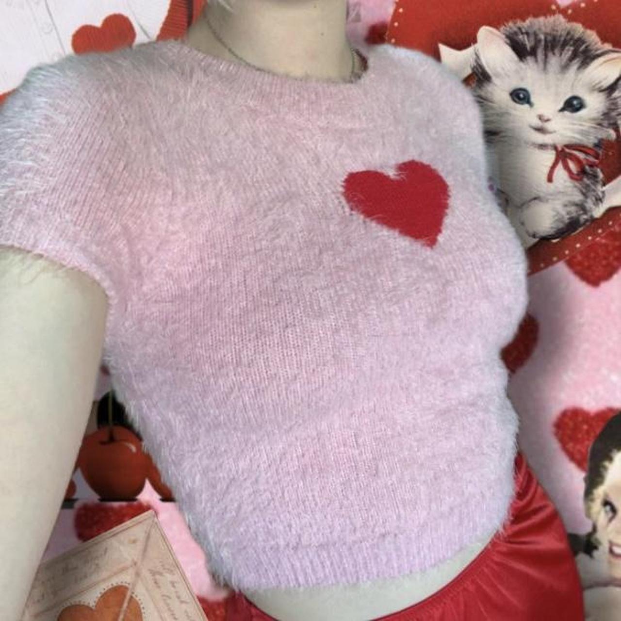 sugar thrillz love letters heart top fuzzy pink... - Depop