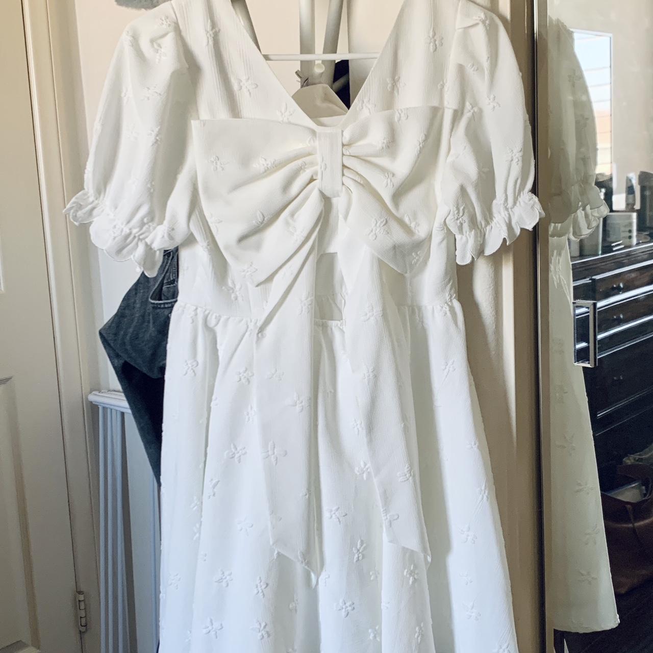 Ledin White Jacquard patterned dress... - Depop
