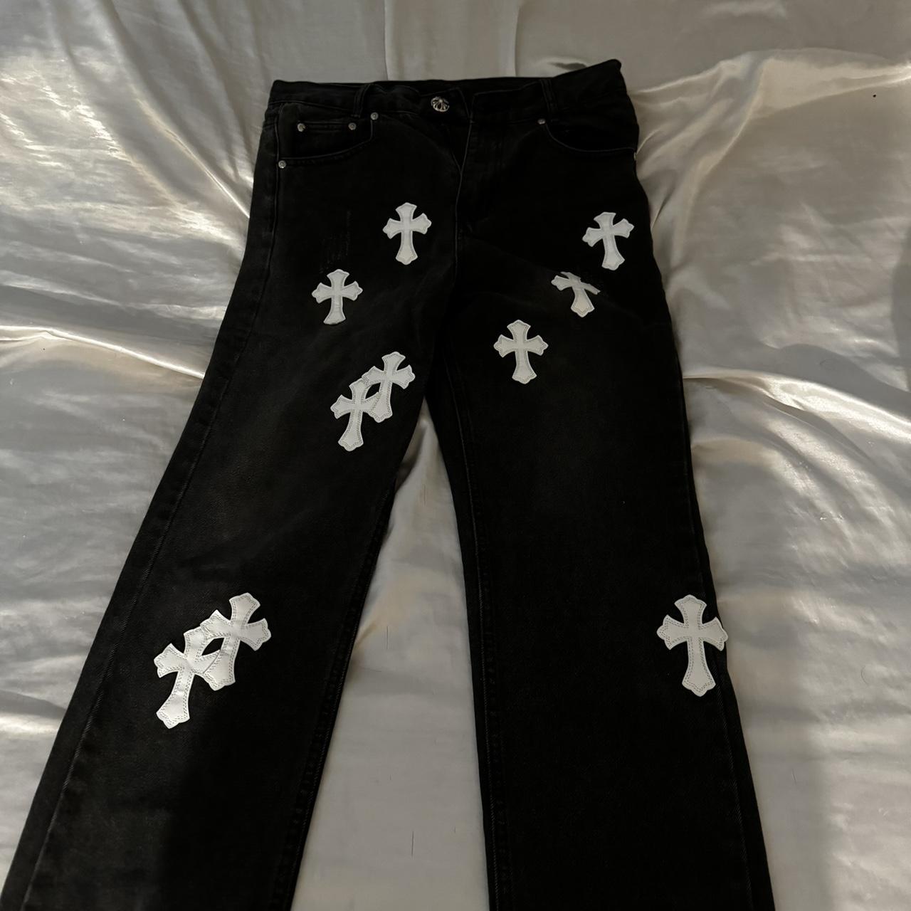 Chrome Hearts Jeans Black Cross Chrome Hearts Black Grey Silver