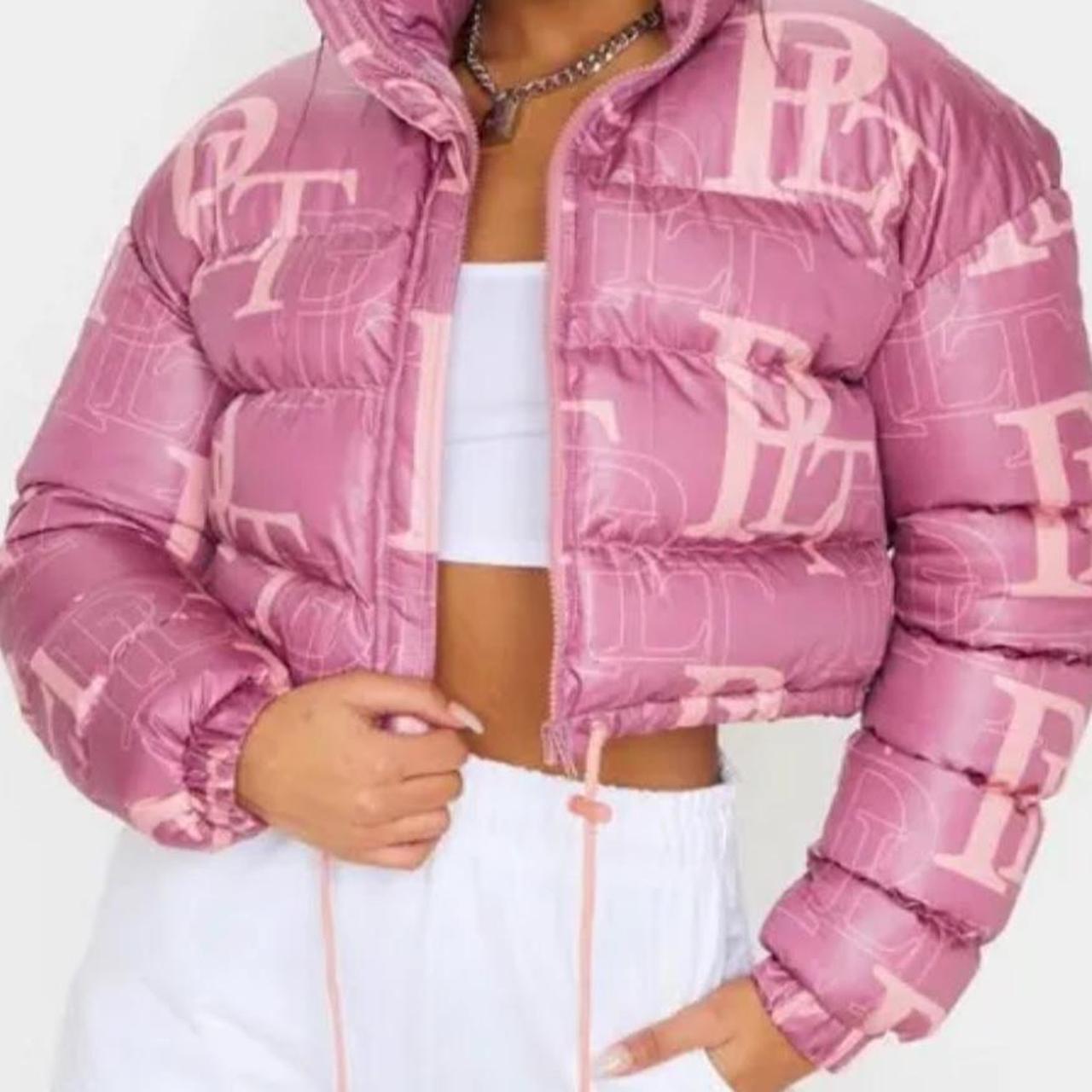 Prettylittlething Pink Crop Puffer Jacket