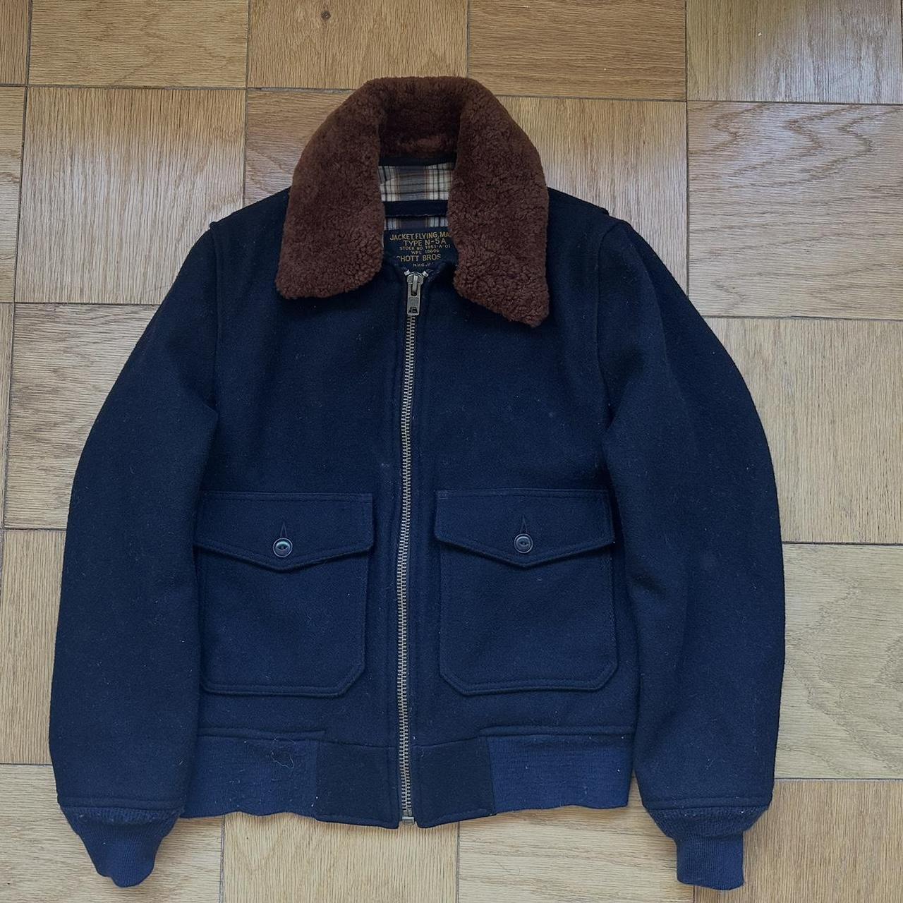 Schott Navy Wool Bomber Jacket with detachable Red... Depop