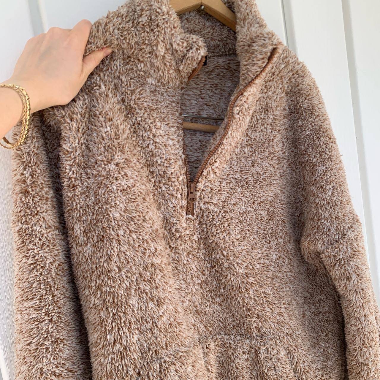 Teddy Light Brown Tan Sherpa Half Zip Up Depop