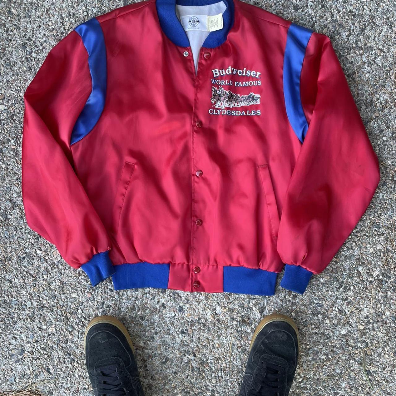 80s Budweiser Clydesdale Horses Jacket Satin Vintage... - Depop