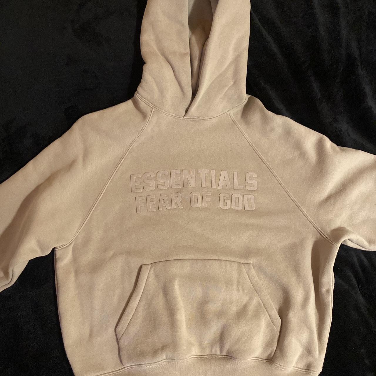 Tan Essentials hoodie, like new, need to get rid. - Depop