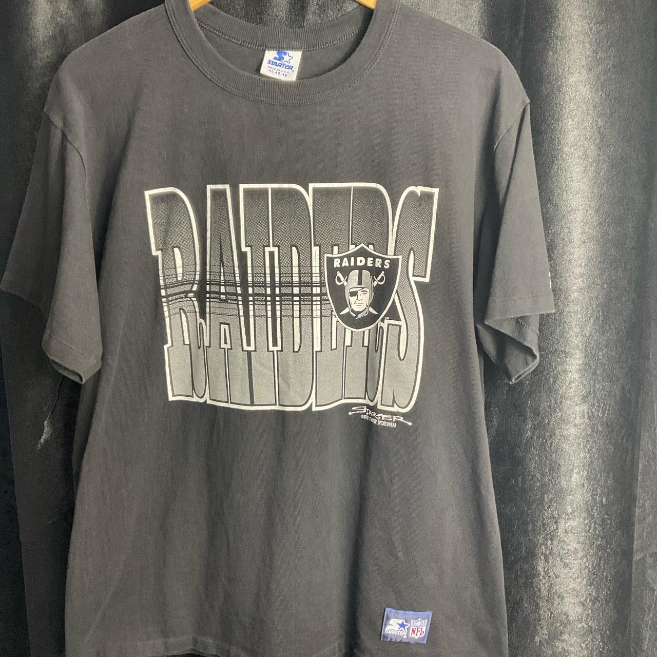 Vintage Oakland Raiders T Shirt Sliver & Black - Depop