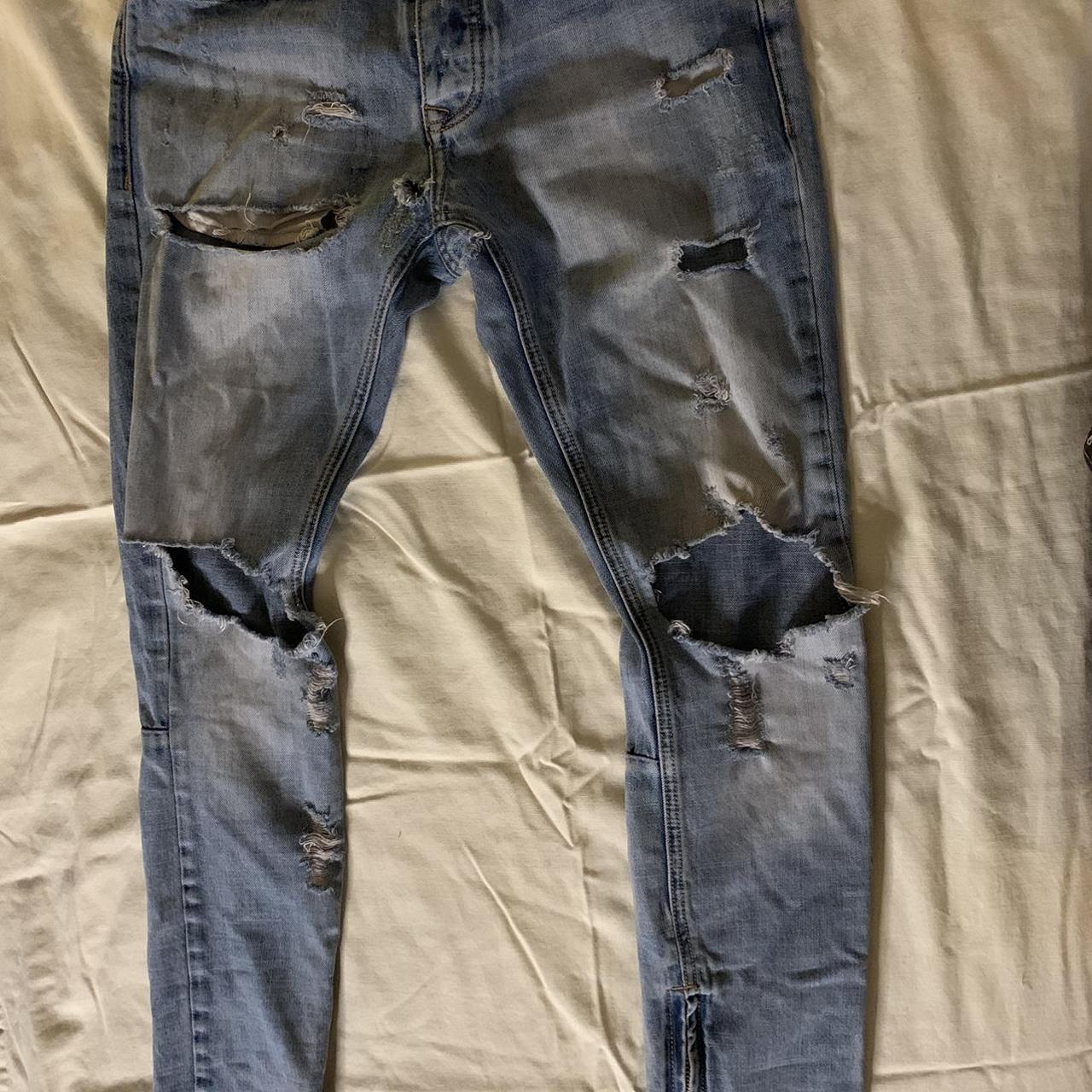 MNML ripped jeans Skinny fit with zippers by the... - Depop MNML ripped jeans Skinny fit with zippers by the... - Depop
