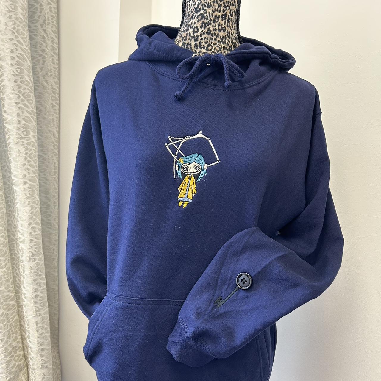 Navy Coraline hoodie With arm key button Oversized... - Depop