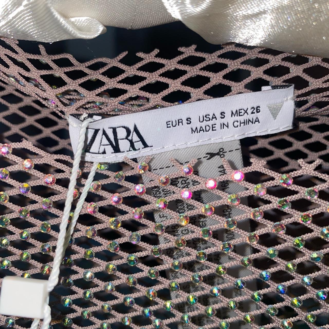 ZARA 2023 Crystal Silver Rhinestone Mesh Shiny CROP... Depop